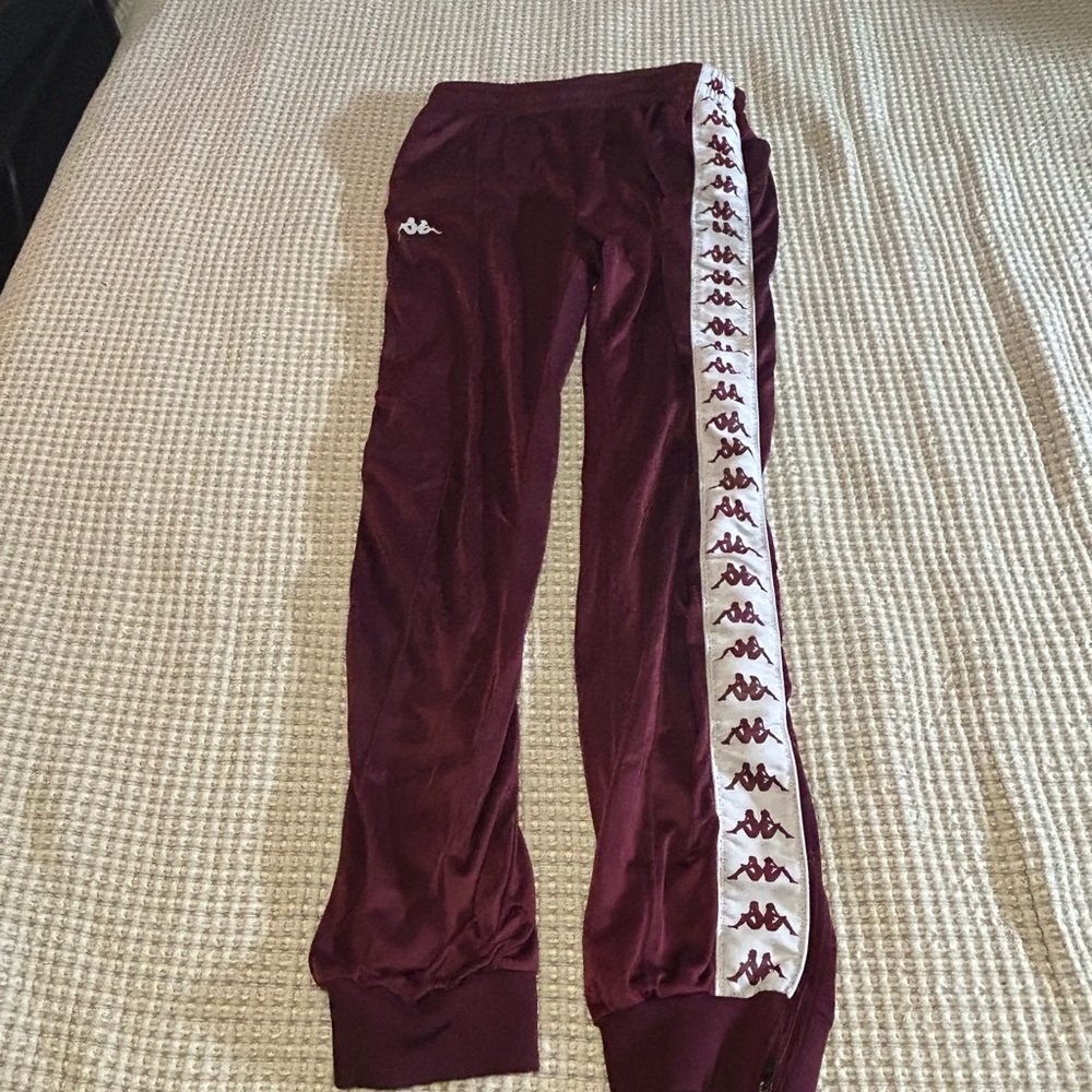 Kappa Kids Burgundy Joggers with Logo Tape